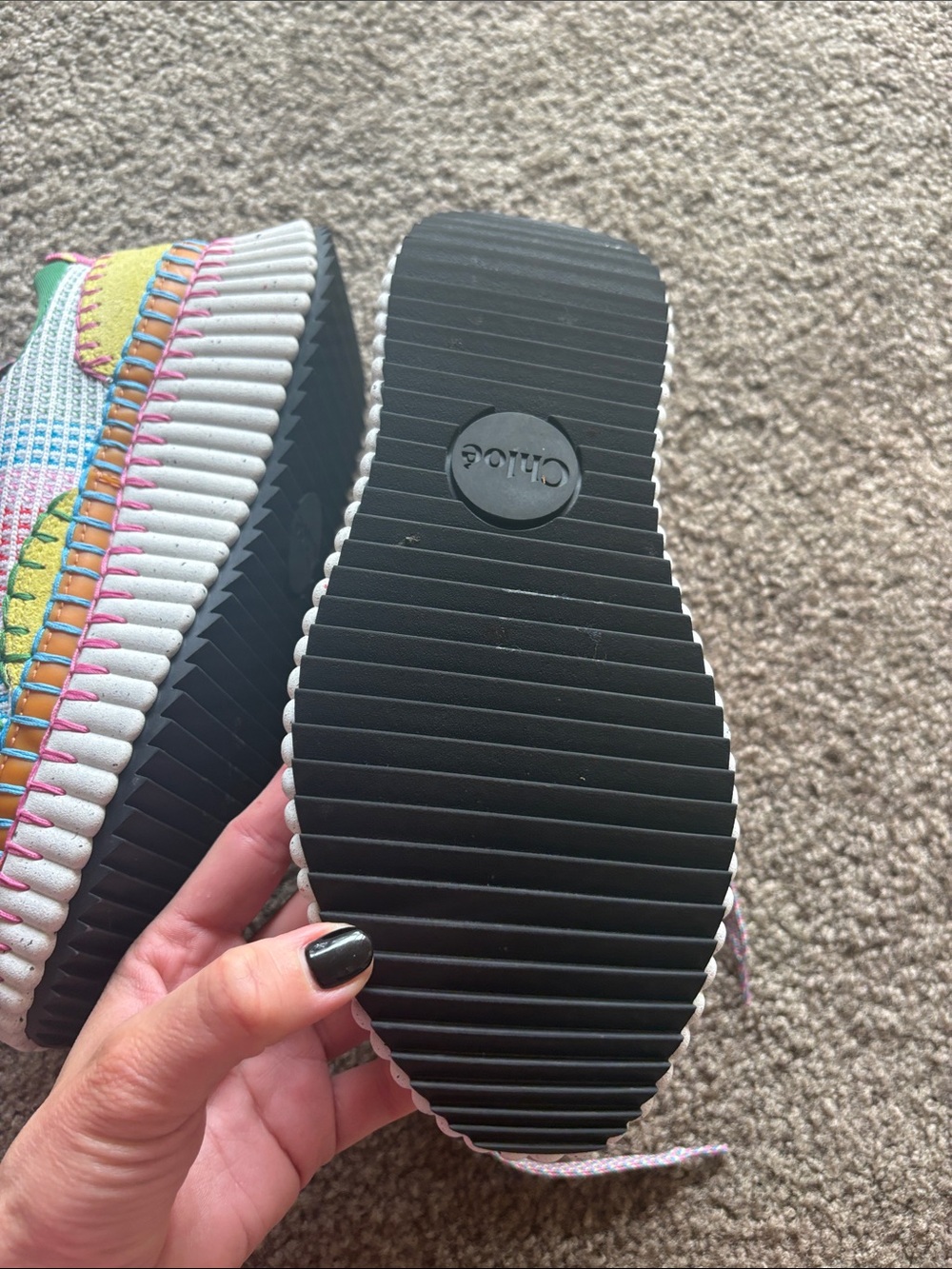 Chloe Woven Platform Sneaker in White and Tan with Pink Accents - Picture 4 of 4
